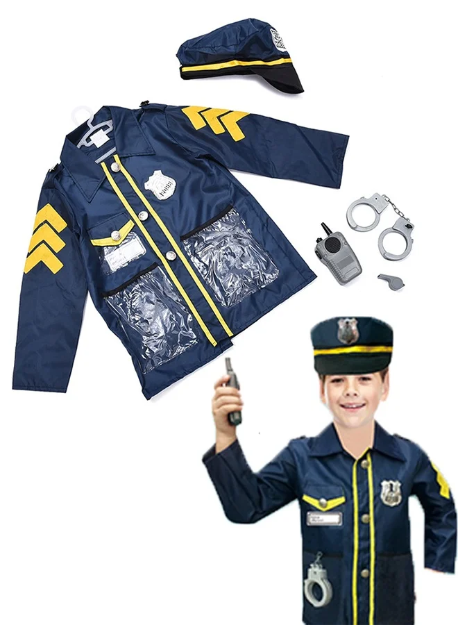 Halamodo Police Officer Costume Set for Kids, Premium Role Play Uniform with Hat for Dress Up Parties (3-6 Years) yvyw5