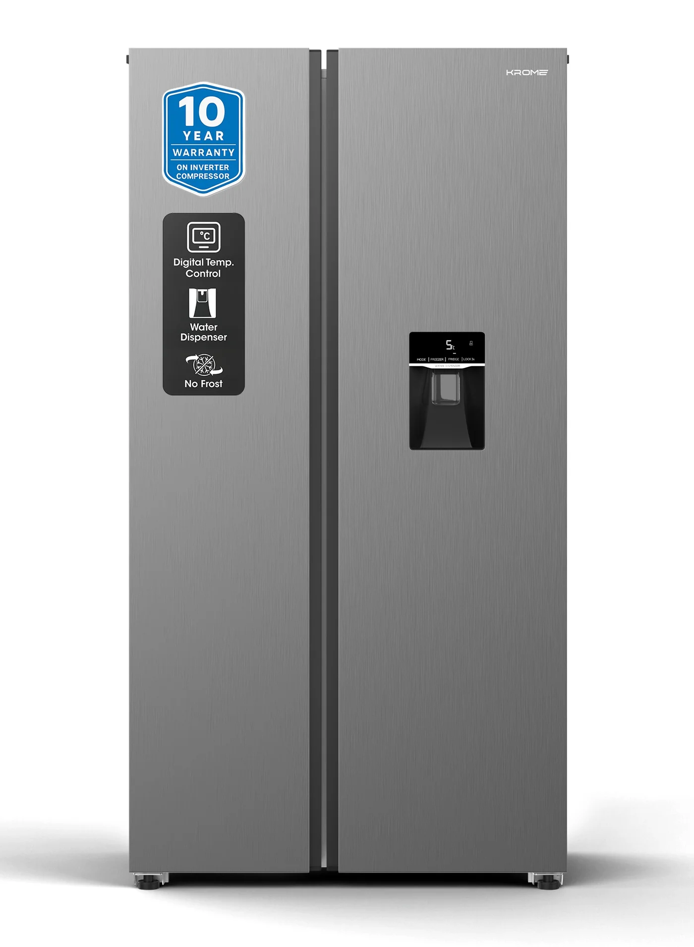 Krome Side-by-Side Refrigerator with Inverter Compressor and Water Dispenser (Inox Finish, 529 L) bjikc