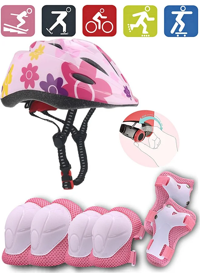 PYC Kids Protective Helmet and Sports Gear Set with Knee Elbow Pads and Wrist Guards for Skating and Cycling (Pink, 3-7 Years) inggb