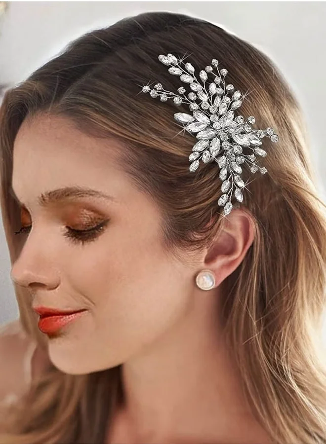 HY Silver Crystal Wedding Hair Comb Elegant Bridal Side Clip Accessory for Women (10 cm) brld7