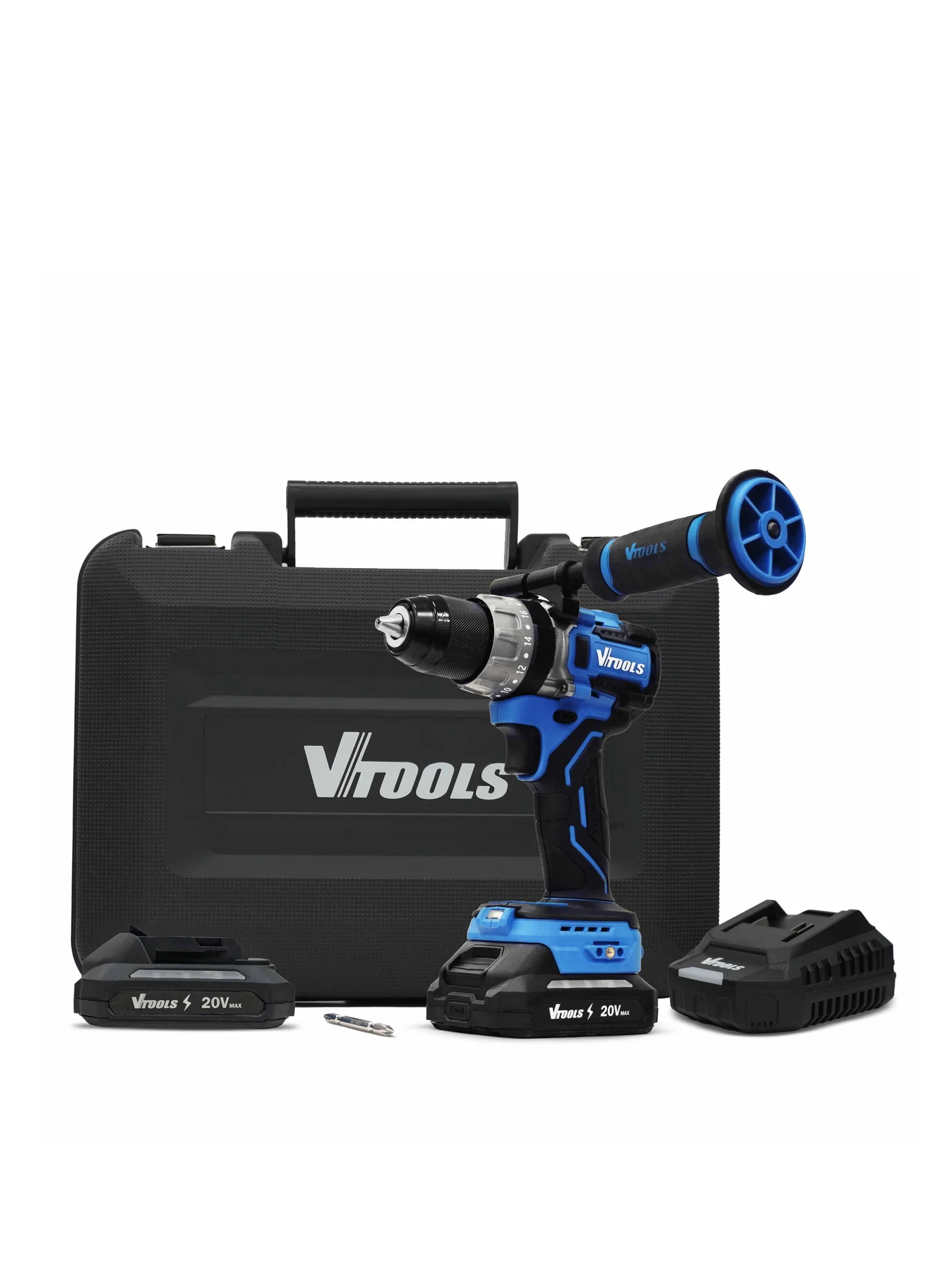 VTOOLS 20V Brushless Impact Drill Cordless Power Tool Set with 2x2.0Ah Batteries and Charger qxsob