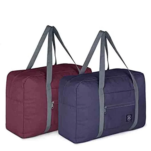 RUIBOLU Foldable Travel Duffel Bag Premium Lightweight Weekender Tote for Women and Girls (Red, 2 Pack) 4mn2w