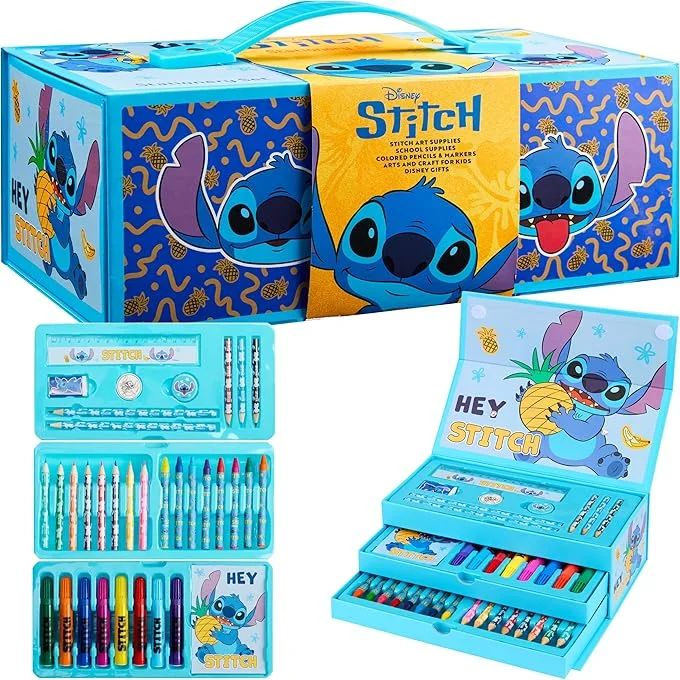 Cartoon Art Supplies Set for Kids Drawing and Coloring Kit with Travel Case (30 Pieces) q0idf
