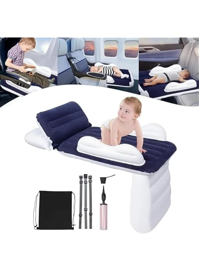 Beauenty Inflatable Airplane Bed for Toddlers Portable Travel Seat Extender with Hand Pump and Carry Bag (Blue) yw33r