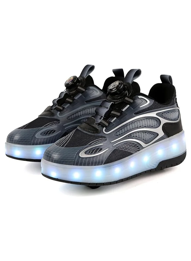 DUNISO Children's Roller Skates with Flashing LED Lights, Rechargeable Sports Shoes for Beginners (Black, Kids) xfgfq