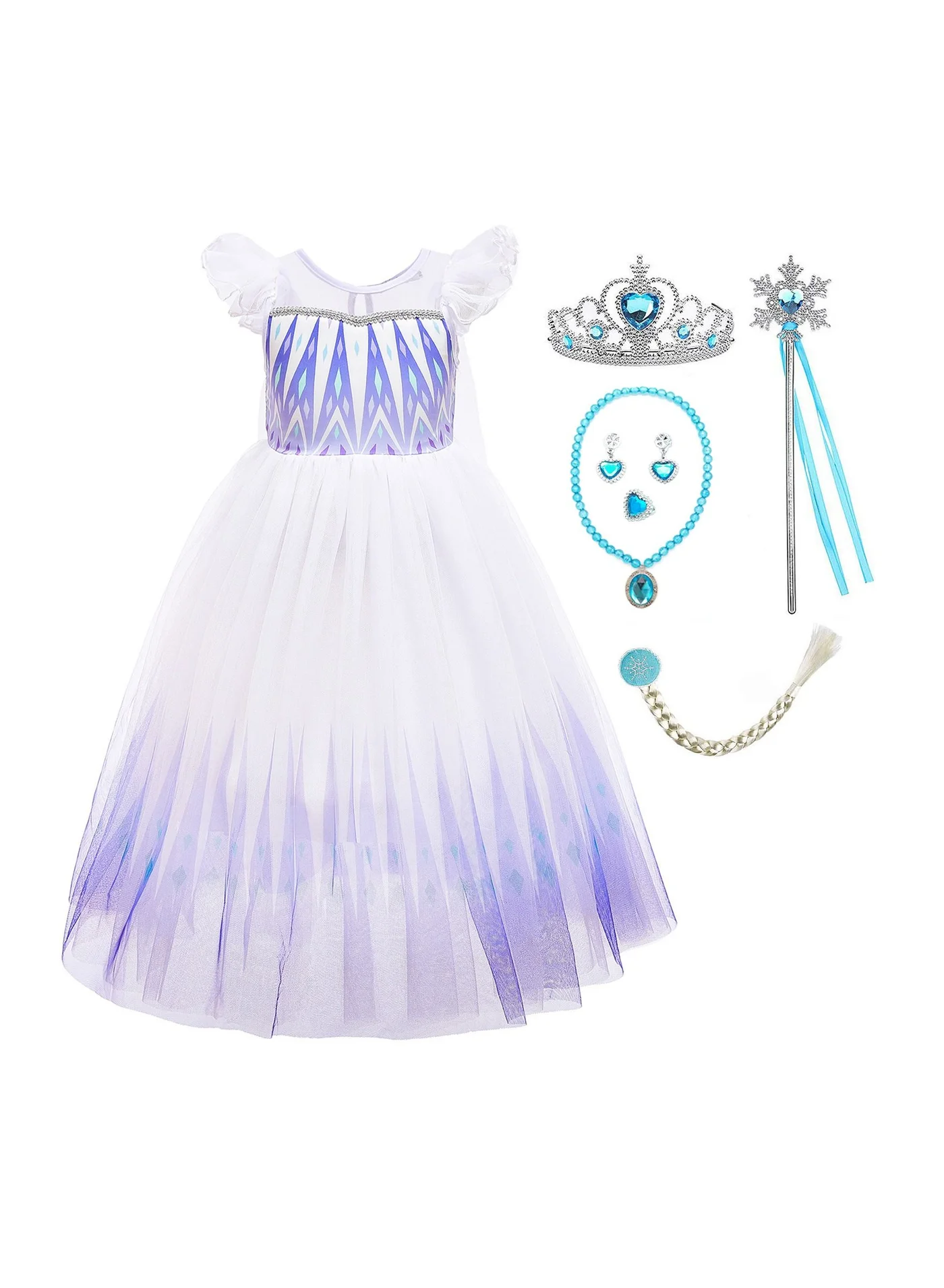 Premium Ice Princess Fantasy Dress Costume for Kids (Blue, 120cm) glba3
