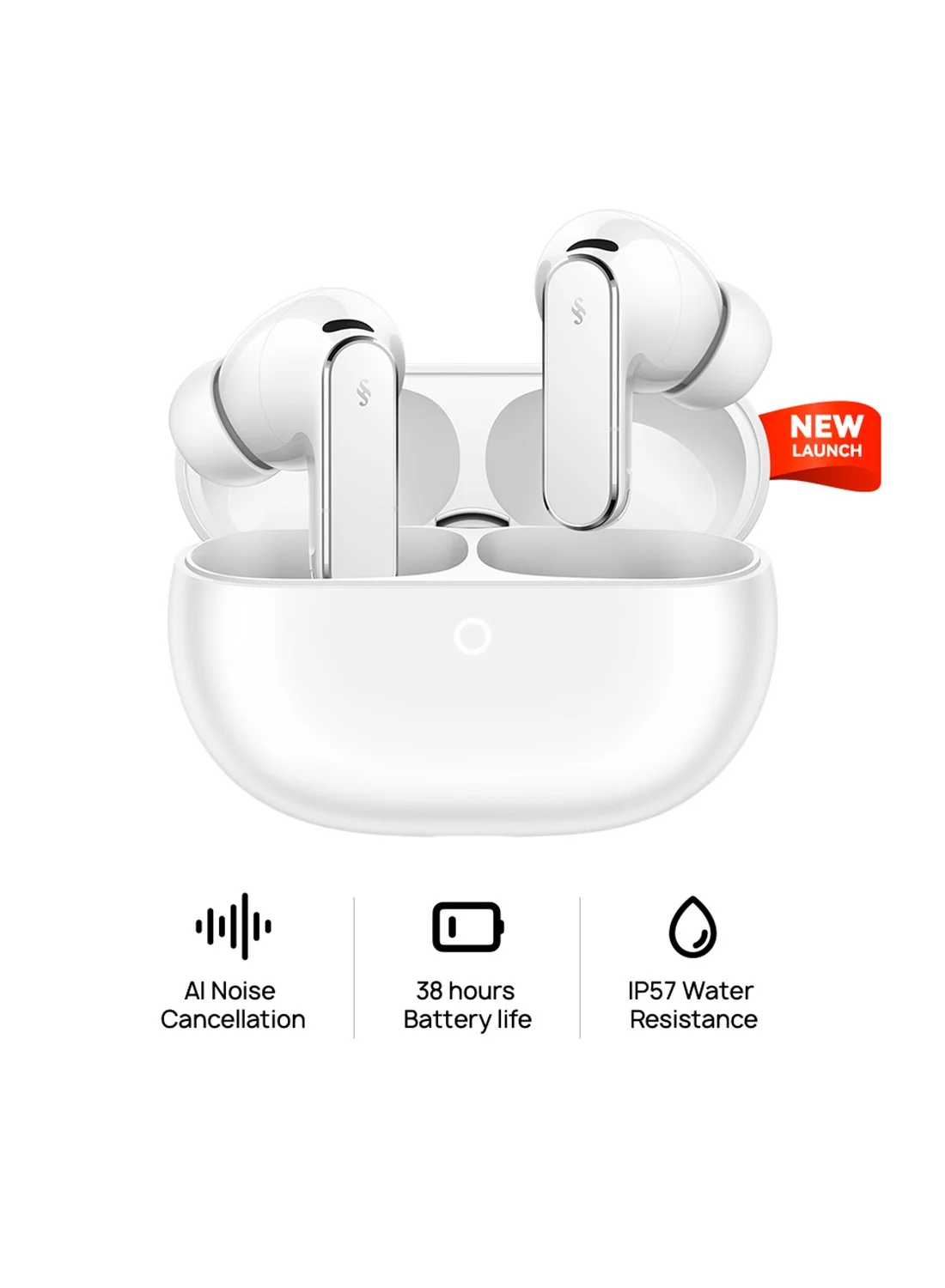 Premium Wireless In-Ear Earbuds with AI Noise Cancellation and Waterproof Design (White) zovjy