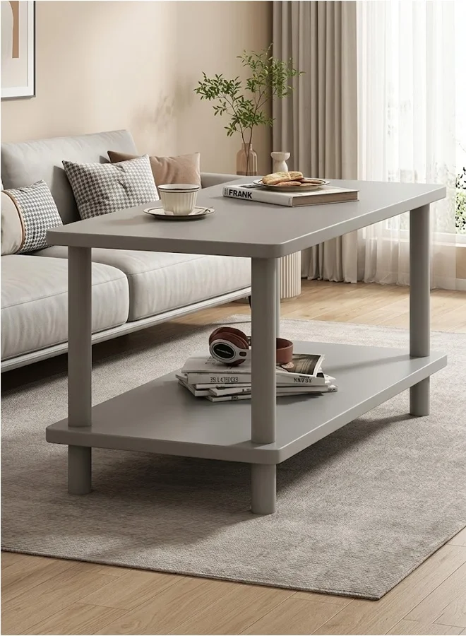 NKX Modern 2-Tier Rectangular Coffee Table with Storage Shelf (Grey, 80x40x52cm) dy219