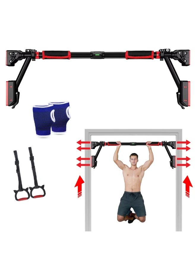 BOLTIX Doorway Pull Up Bar Strength Training Set with Gym Rings and Gloves (Black, 3-Piece Set) 7tthw