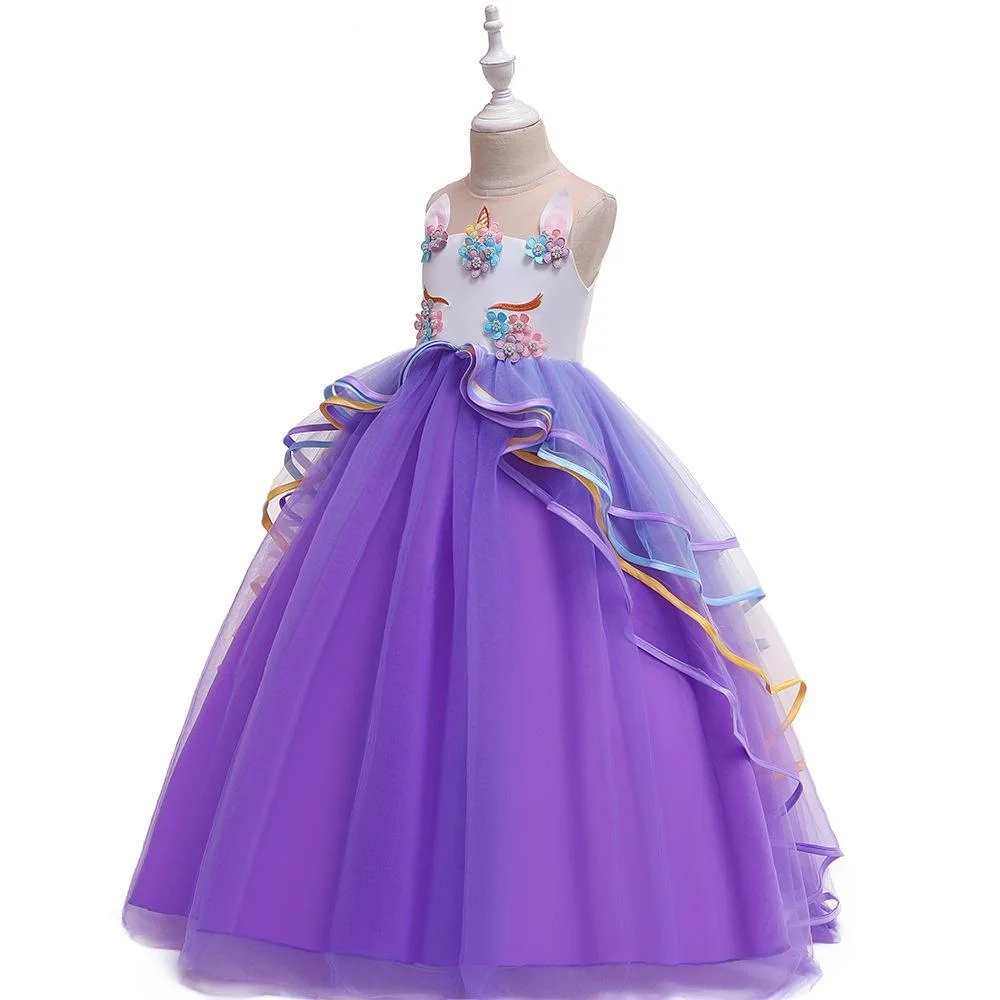 Loquat Girls Unicorn Princess Dress Colorful Mesh Tutu Skirt for Festival Performance (Multicolor, 130cm) oqvgc