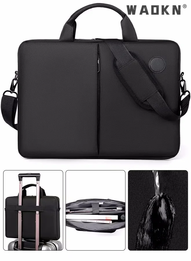 WAOKN 15.6 Inch Laptop Bag Premium PU Leather Business Briefcase Water-Resistant Messenger Shoulder Bag for Men and Women (Black, 15.6 Inch) zrn1u