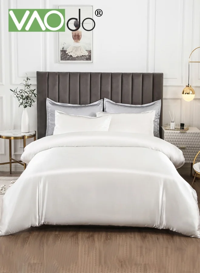 VAOdo 4-Piece Bedding Set Premium Breathable Duvet Cover and Comforter Set for King Size Bed (White, 200x230cm) r1he2