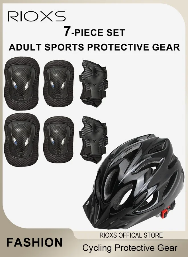 RIOXS 7-Piece Protective Gear Set for Adults, Impact-Resistant Helmet with Knee and Elbow Pads for Cycling, Scooter, and Outdoor Sports (One Size) 6su2u