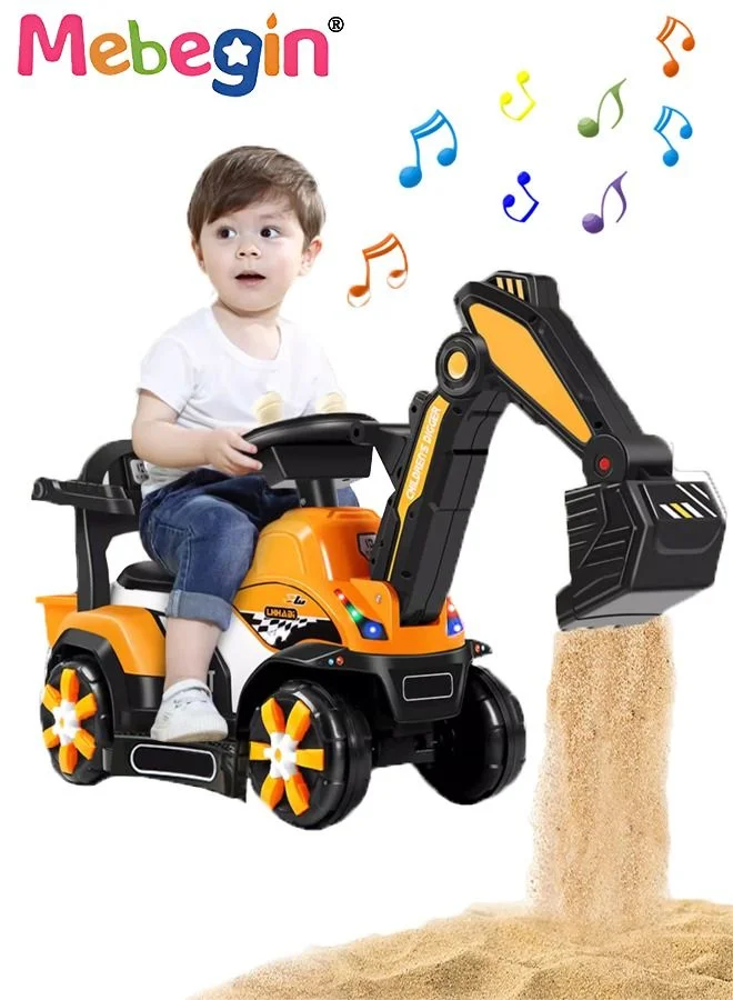 MEBEGIN Kids Ride-On Excavator Construction Vehicle with Music and Lights (Yellow, 70 cm) 1b2g7