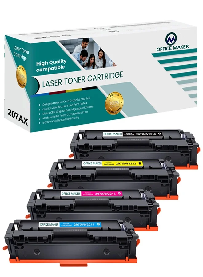 Office Maker High Capacity Toner Cartridge Set (4-Pack) for Laser Printers, Black and Color, Professional Printing Supplies 8en74