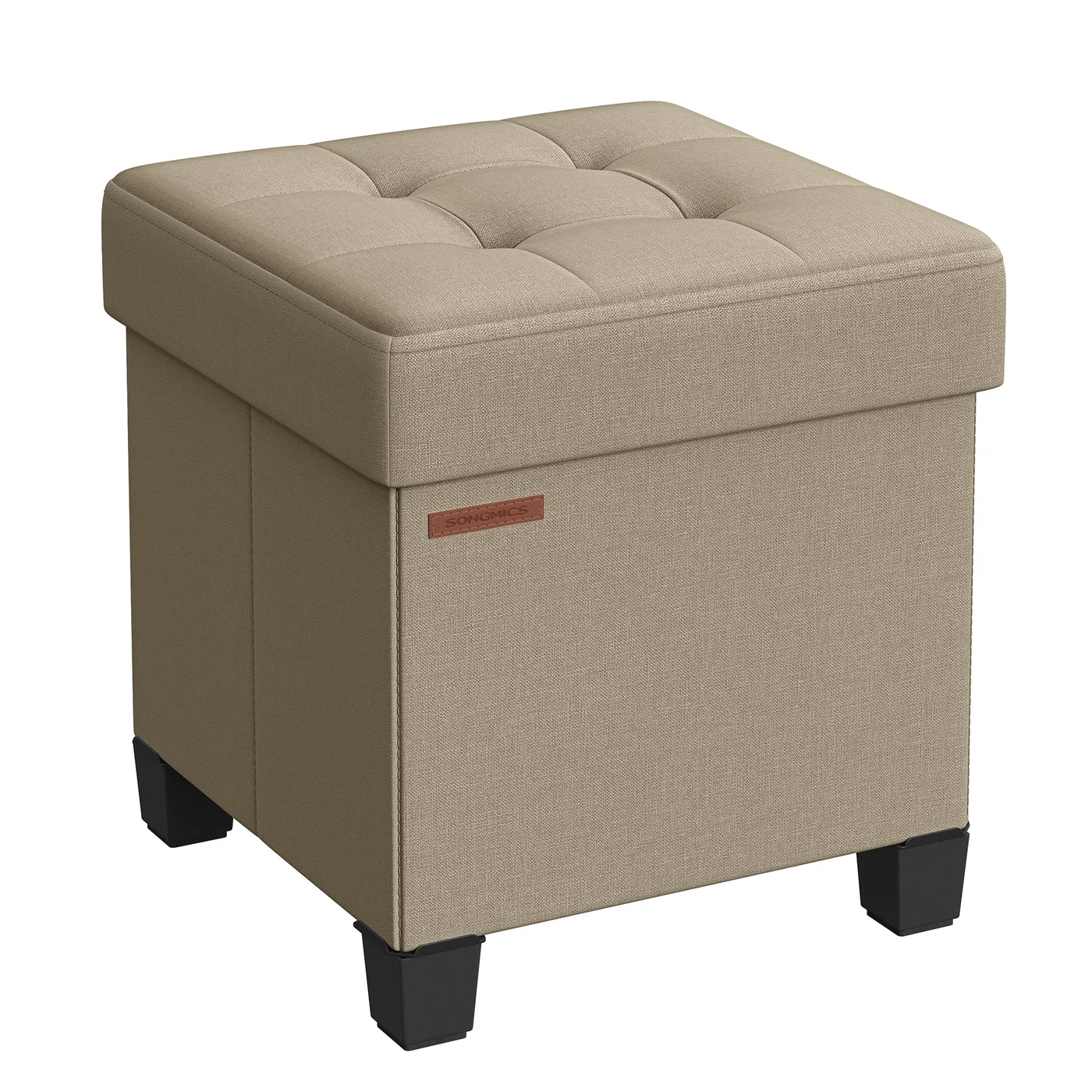Premium Storage Ottoman Foot Rest with Wooden Legs, Compact Foot Stool for Living Room and Bedroom (Camel Brown, 38 x 38 x 40 cm) 8rrub