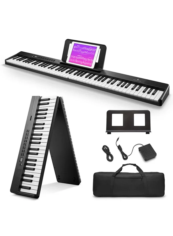 XiuWoo 88-Key Portable Foldable Digital Piano Keyboard with Bluetooth and Sustain Pedal (Black, Full Size) gn0tu