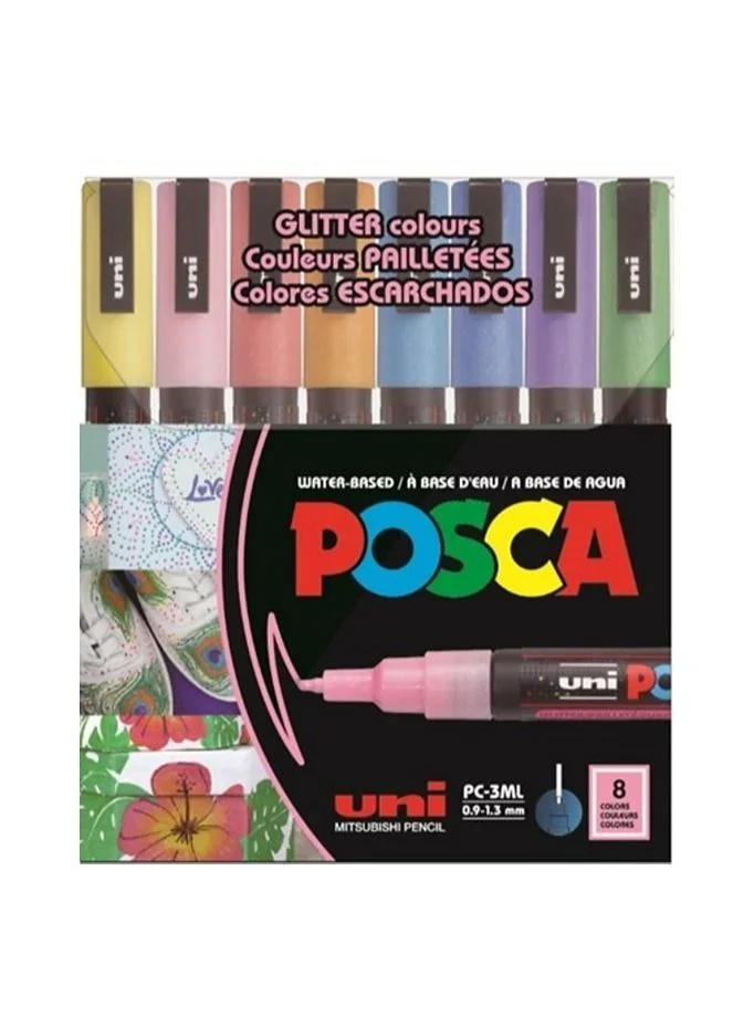 Uni Glitter Paint Markers Premium Fine Tip Art Pens (Multicolour, 0.9mm - 1.3mm) wshco