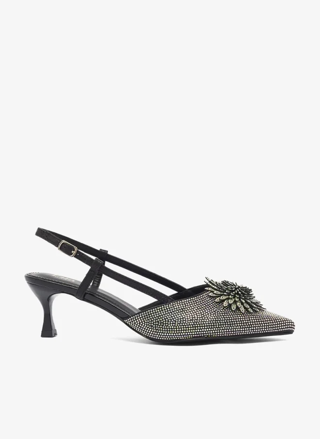 Ella Limited Edition Diamante Pointed Sling Back Classic Pumps Mid Heel Elegant Footwear for Women (Silver, 38 EU) hi3ag
