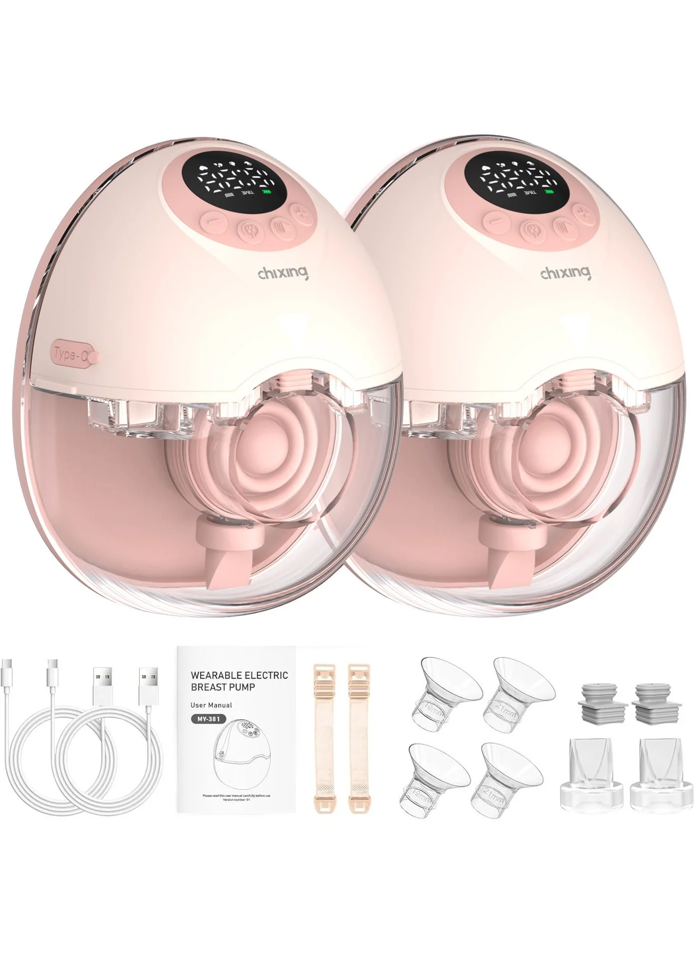 Chixing Wearable Electric Breast Pump Hands-Free Dual Set (4 Modes 12 Levels, 1200mAh, Pack of 2) skqtx