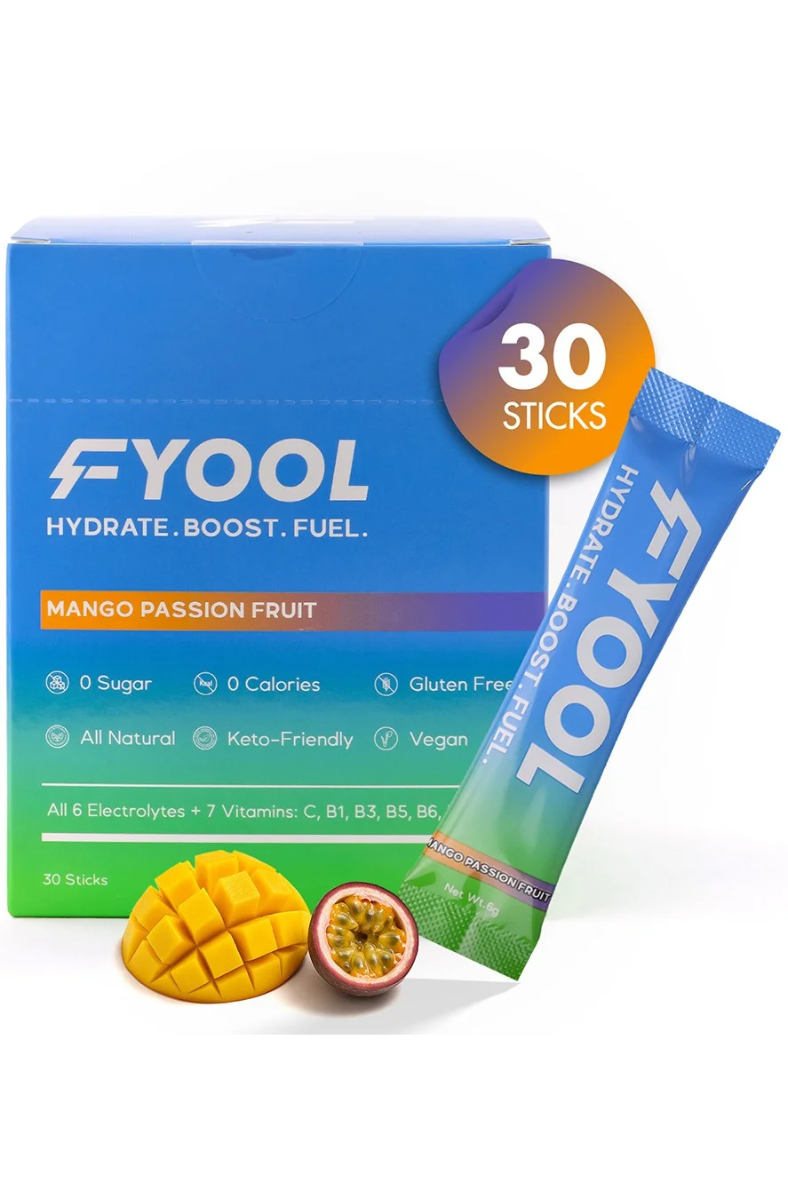 Fyool Hydration Electrolyte Powder with Vitamins and Minerals (Mango Passion Fruit, 30 Stick Packs) 87d6i