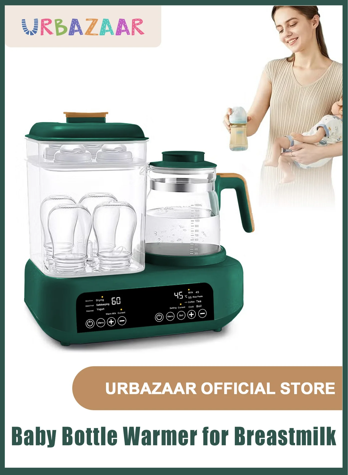 URbazaar 4-In-1 Baby Feeding Station Sterilizer Dryer Warmer Steamer with Smart Temperature Control (White, 1 Unit) rxik7