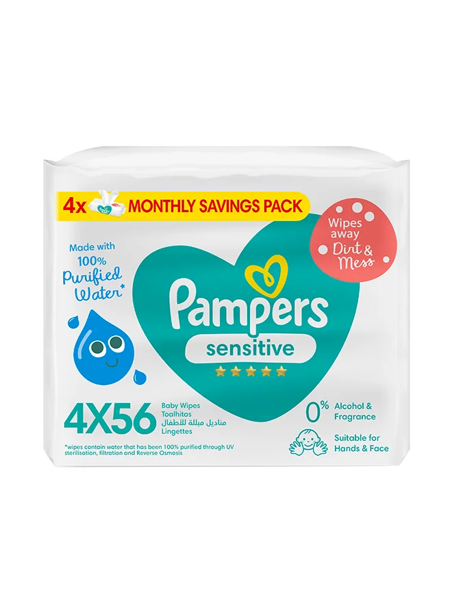 Premium Sensitive Baby Wipes for Hands and Face (4 Packs, 224 Count) whwwk