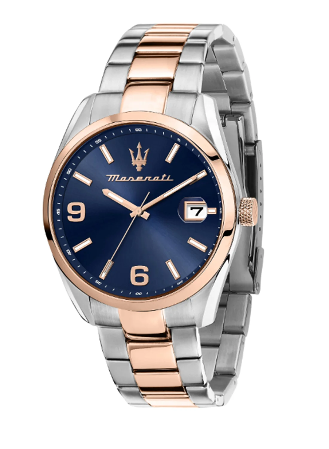 Premium Men's Sunray Dial Watch Rose Gold Stainless Steel Case (Blue, 43 mm) vypg2
