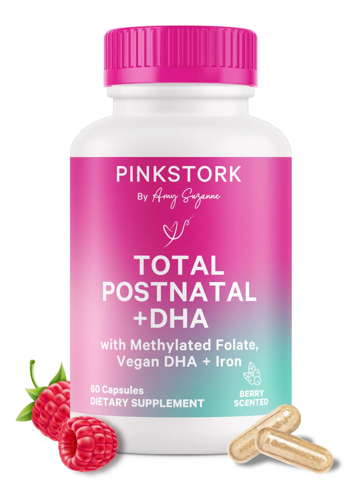 Pink Stork Postnatal Vitamin with DHA and Iron, Premium Methylated Folate Supplement for New Mothers (60 Capsules) zu6yt