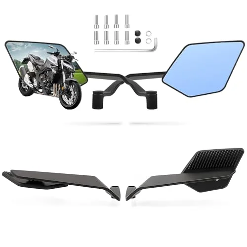 Caboriallan Motorcycle Stealth Wind Wing Side Mirrors Adjustable Rear View Mirrors for Sport Bikes (Black, 1 Pair) 64e6v