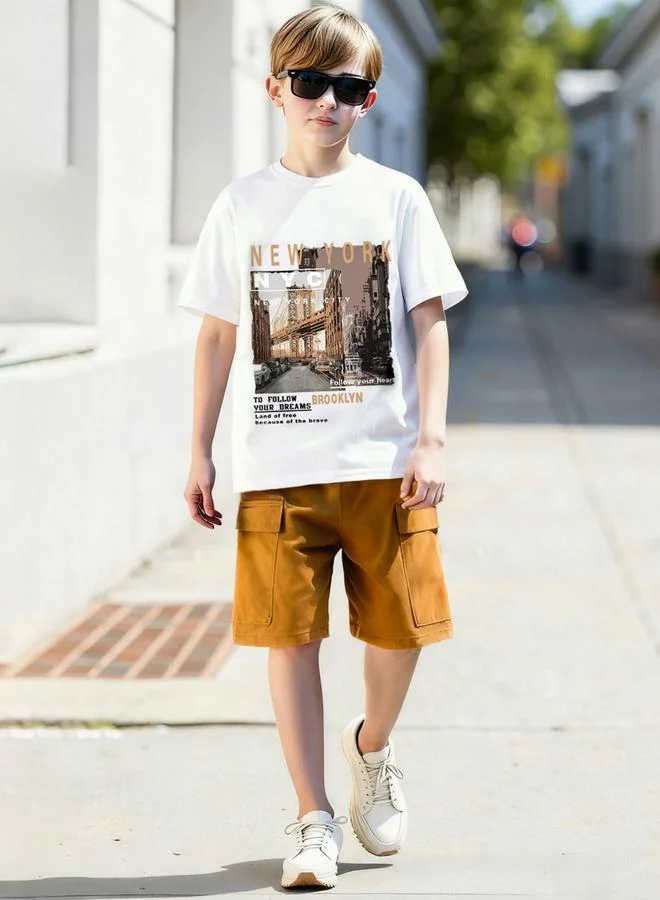 Take Two Teen Boys Graphic Print T-Shirt And Cargo Shorts Set (Casual Summer Outfit, Kids) v0ylc