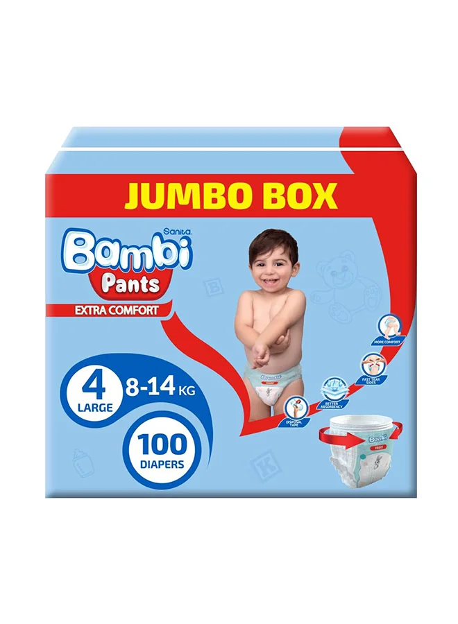 Sanita Bambi Pants Jumbo Box Size 4 Large (8-14 kg, 100 Count) v6f63