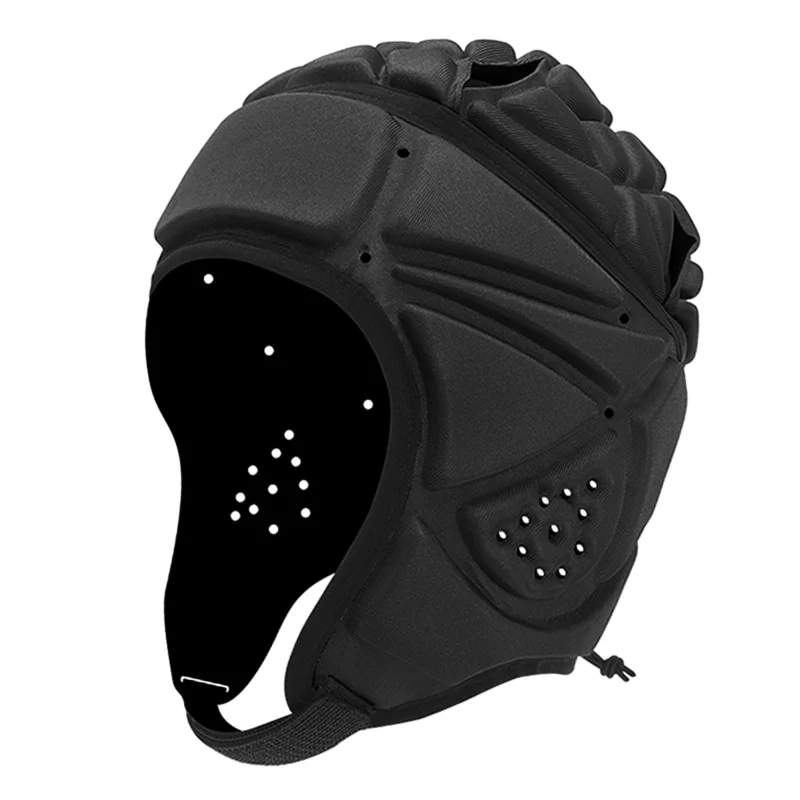 Premium Protective Soft Rugby Headgear High-Density Foam Shock-Absorbent Helmet with Adjustable Chin Strap (Black, Adult) 5t3d2