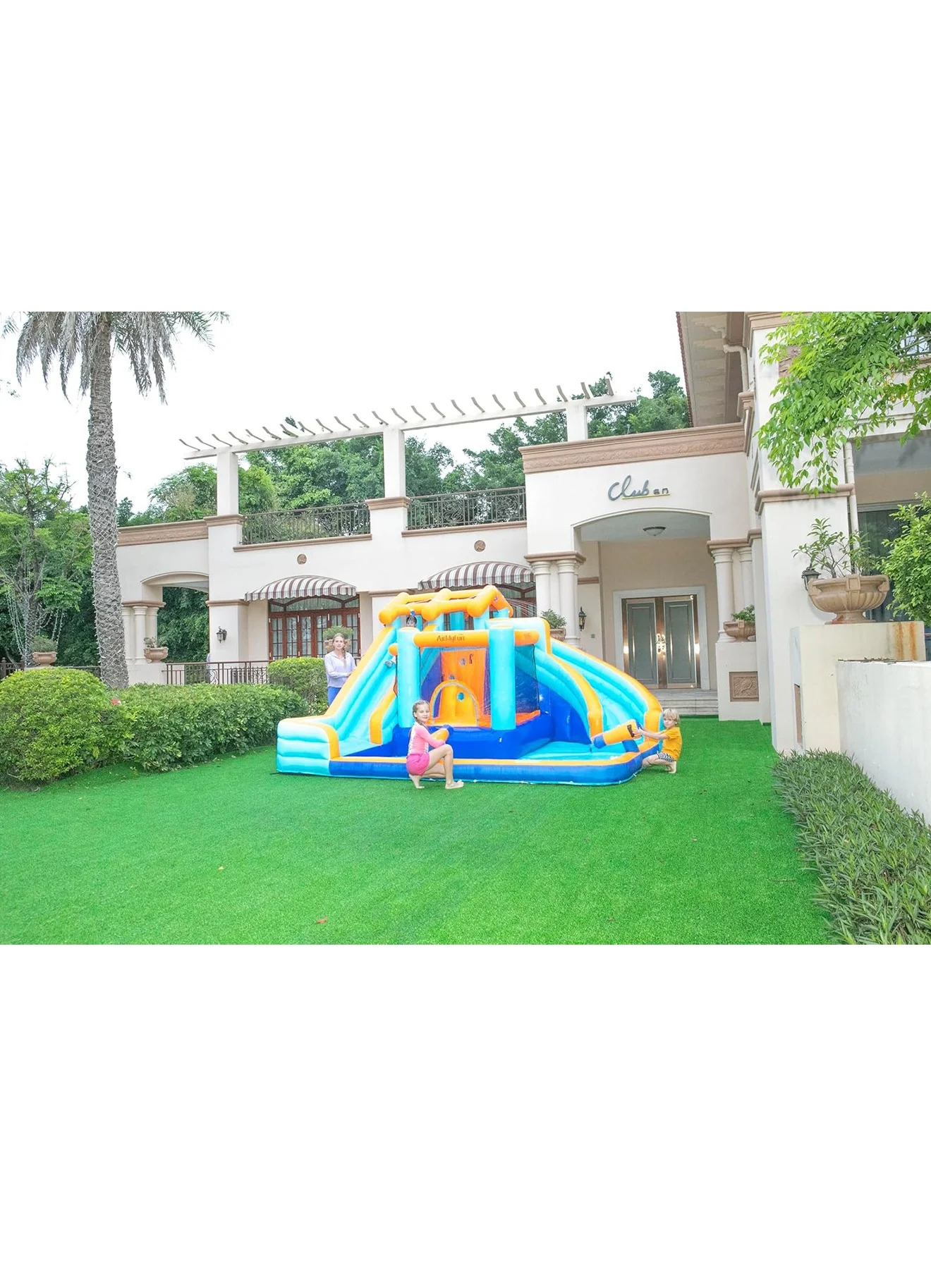 MONOGUE Inflatable Twin Water Slide Park for Kids Outdoor Double Splash Play Center (Large) sx0b0
