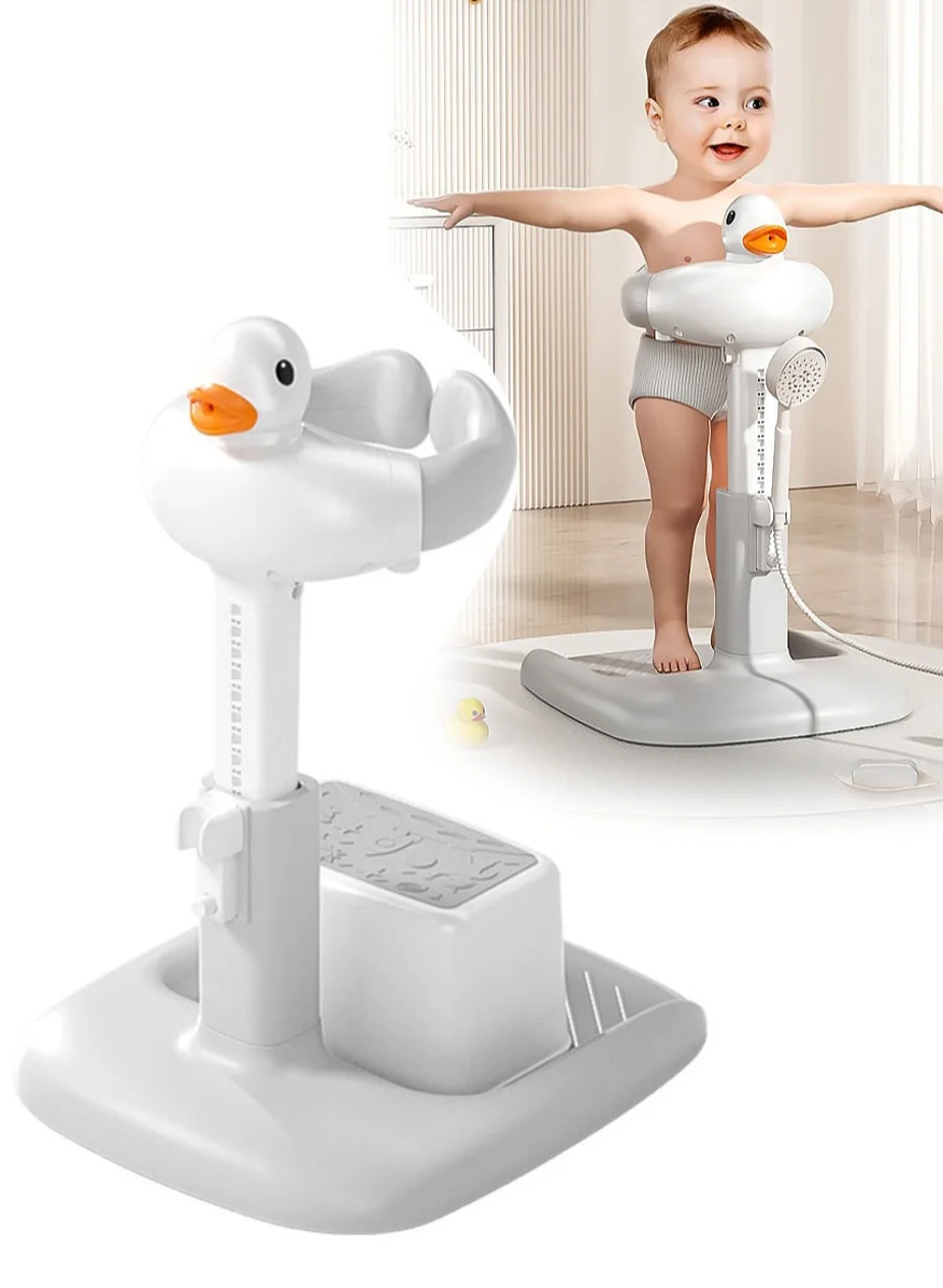 MissTiara Baby Bathing Station with Stool Adjustable Height Non-slip Infant Shower Stand (Yellow, 1 Set) jewhq