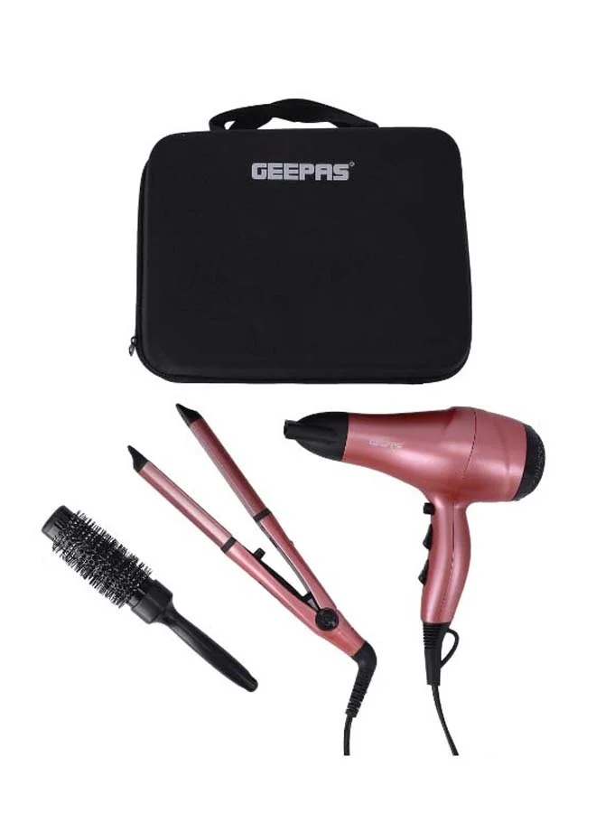 Geepas Portable Hair Styling Set with Adjustable Temperature Hair Dryer Straightener and Curler (Pink, 1200g) kbqhf