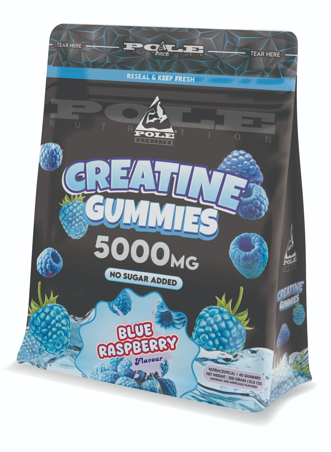POLE NUTRITION Creatine Gummies for Muscle Support and Performance (Blue Raspberry, 60 Gummies) qjony