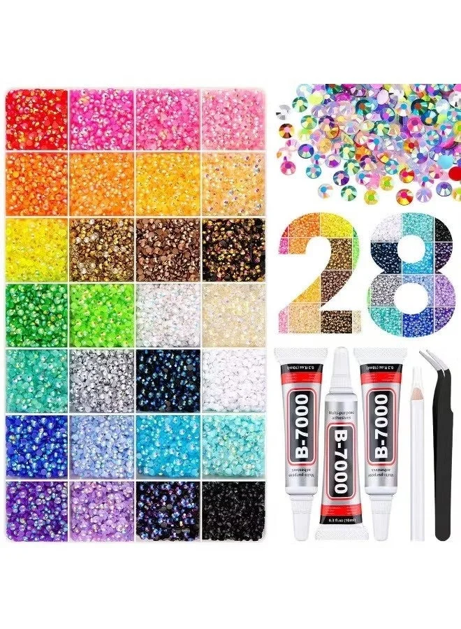 ATRJSZ Resin Rhinestones DIY Craft Kit (Multicolor, 32000 Pieces, 3mm) with 30mL Adhesive for Nail Art and Decoration gxv1v