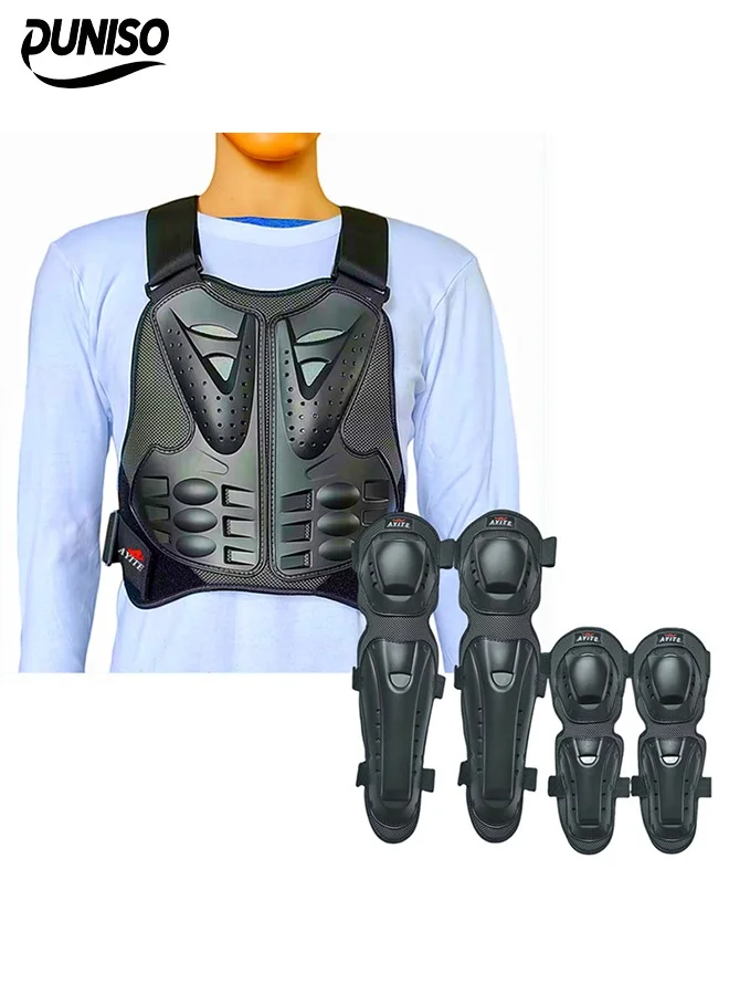 DUNISO Motorcycle Armor Suit 5-Piece Set with Reflective Strips for Motocross and Cycling (L) 3oo1s