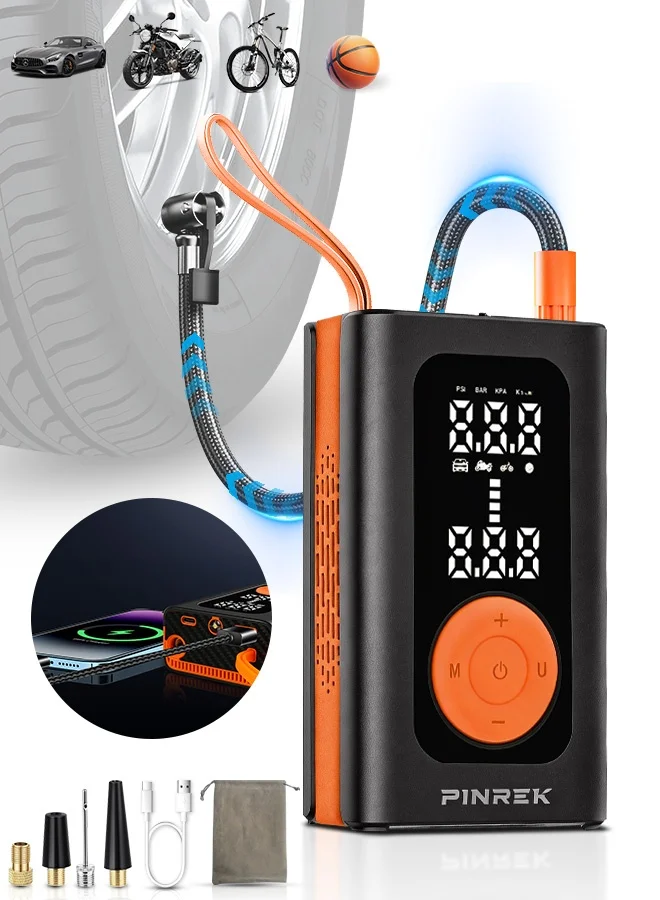 PINREK Portable Cordless Tire Inflator Air Compressor with Digital Display and 4000mAh Power Bank (150 PSI) wetmy