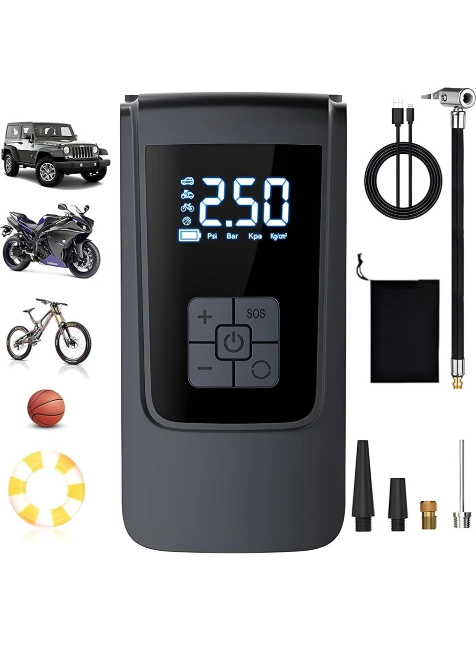 SUITU Portable Tire Inflator Air Compressor 150PSI with Digital Pressure Gauge and LED Display (6000mAh, Rechargeable) qmf9r
