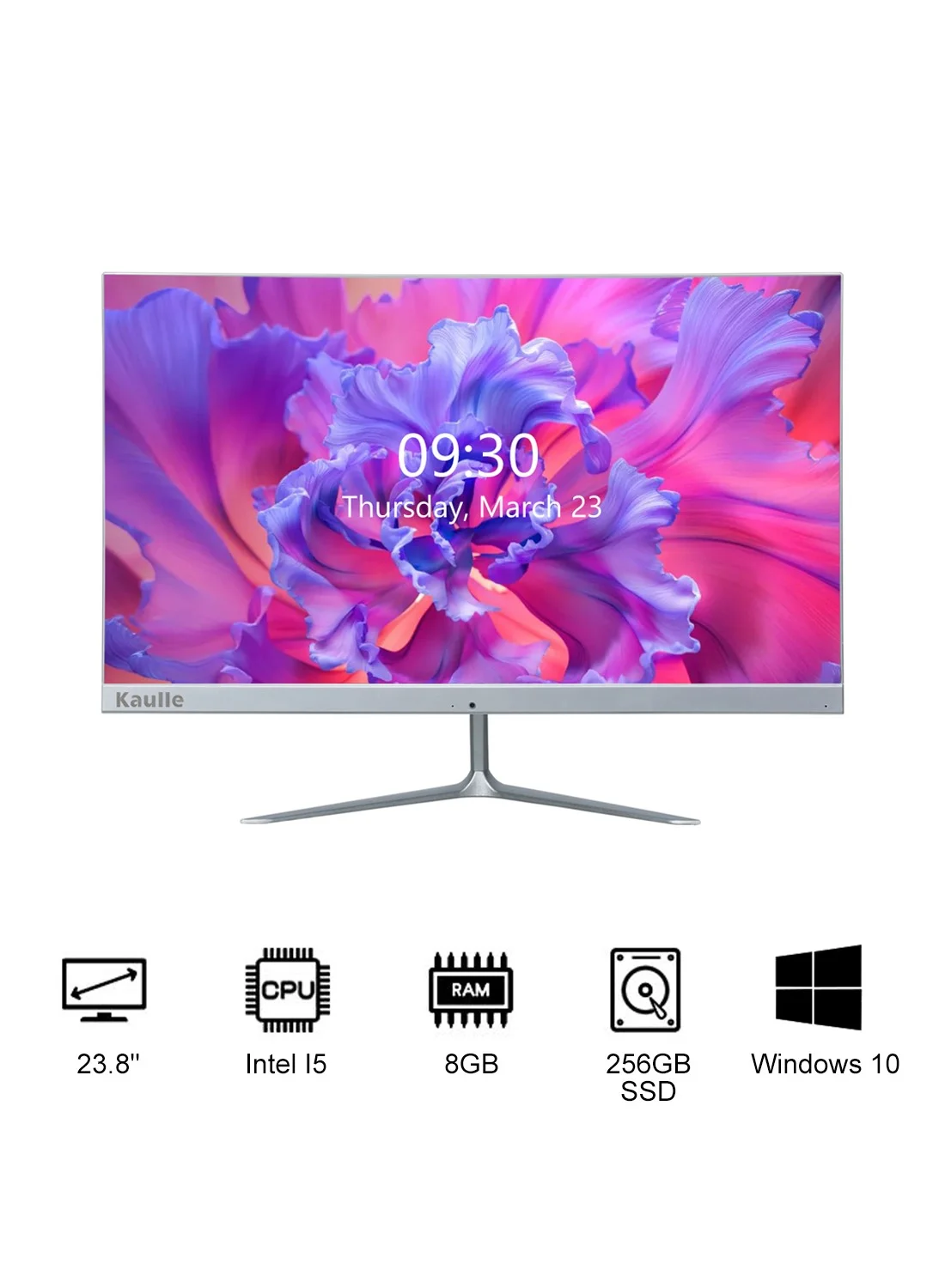 Kaulle All-in-One Desktop Computer 24-Inch Display, Intel Core i5, 8GB RAM, 256GB SSD, Windows 10 Pro, Includes Keyboard and Mouse (Silver) n0q25