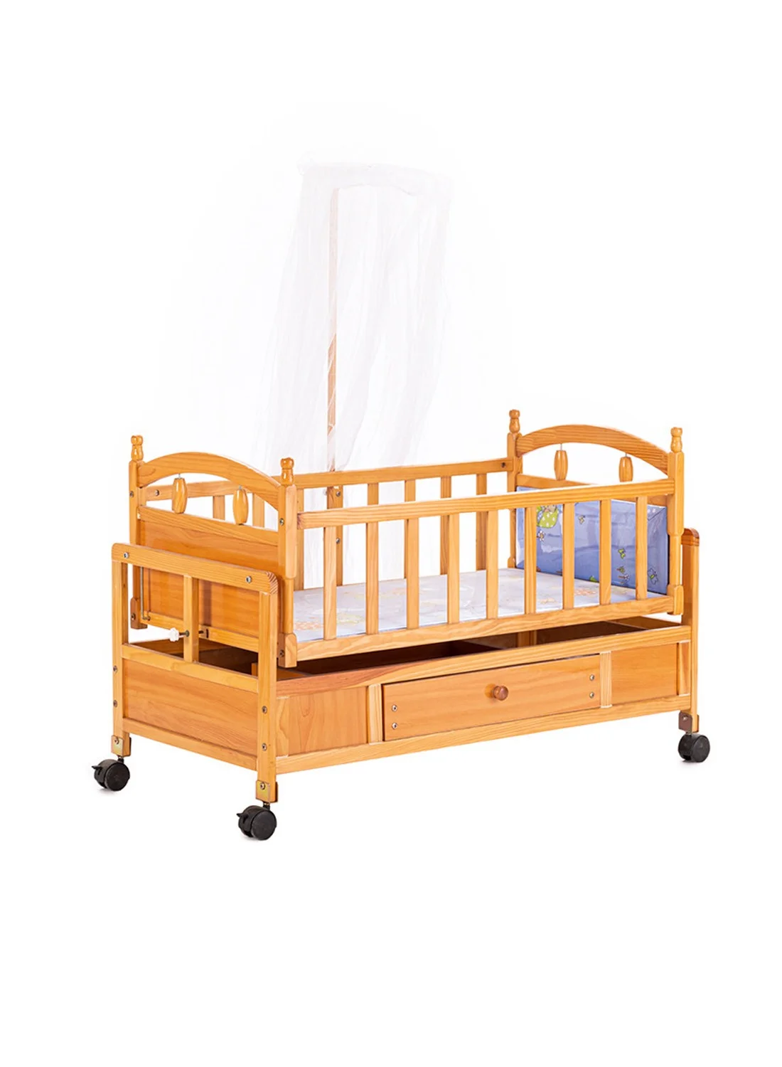 MaBaby Multifunctional Newborn Rocking Cradle with Storage Drawer and Wheels (Natural Wood) m4qqx