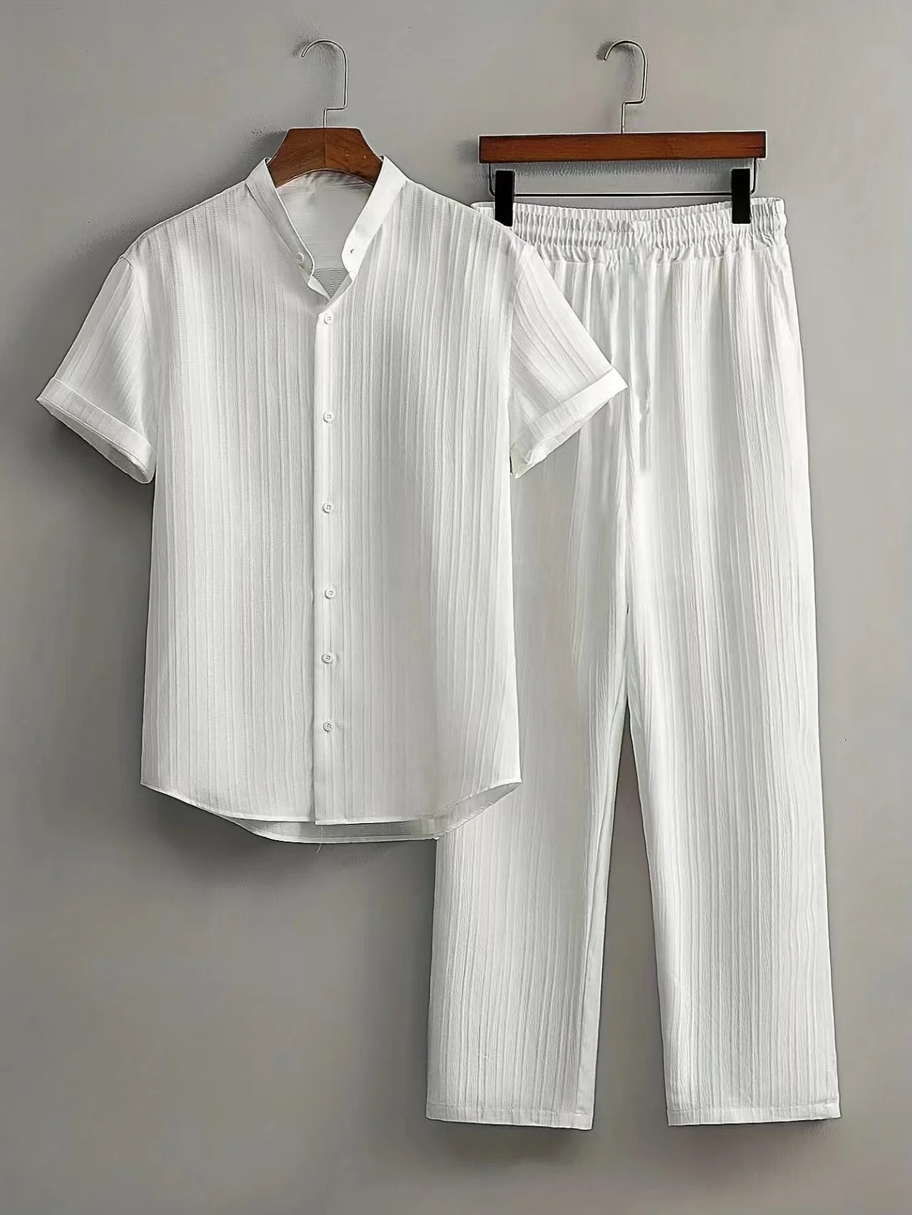 YILIN Men's Casual Beachwear Two-Piece Set Bamboo Fiber Wrinkle-Resistant Short-Sleeved Shirt and Shorts (Multi-Color, Large) i9oet