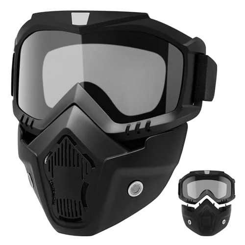 LADYPONYCSC Protective Face Mask with Detachable Goggles for Outdoor Riding and Landscaping (Black, One Size) p1d9s