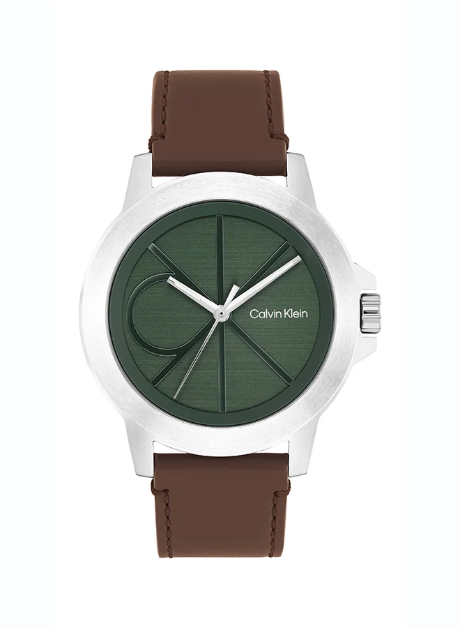Premium Analog Quartz Men's Watch with Green Dial and Brown Leather Strap (42mm) 4h8fl