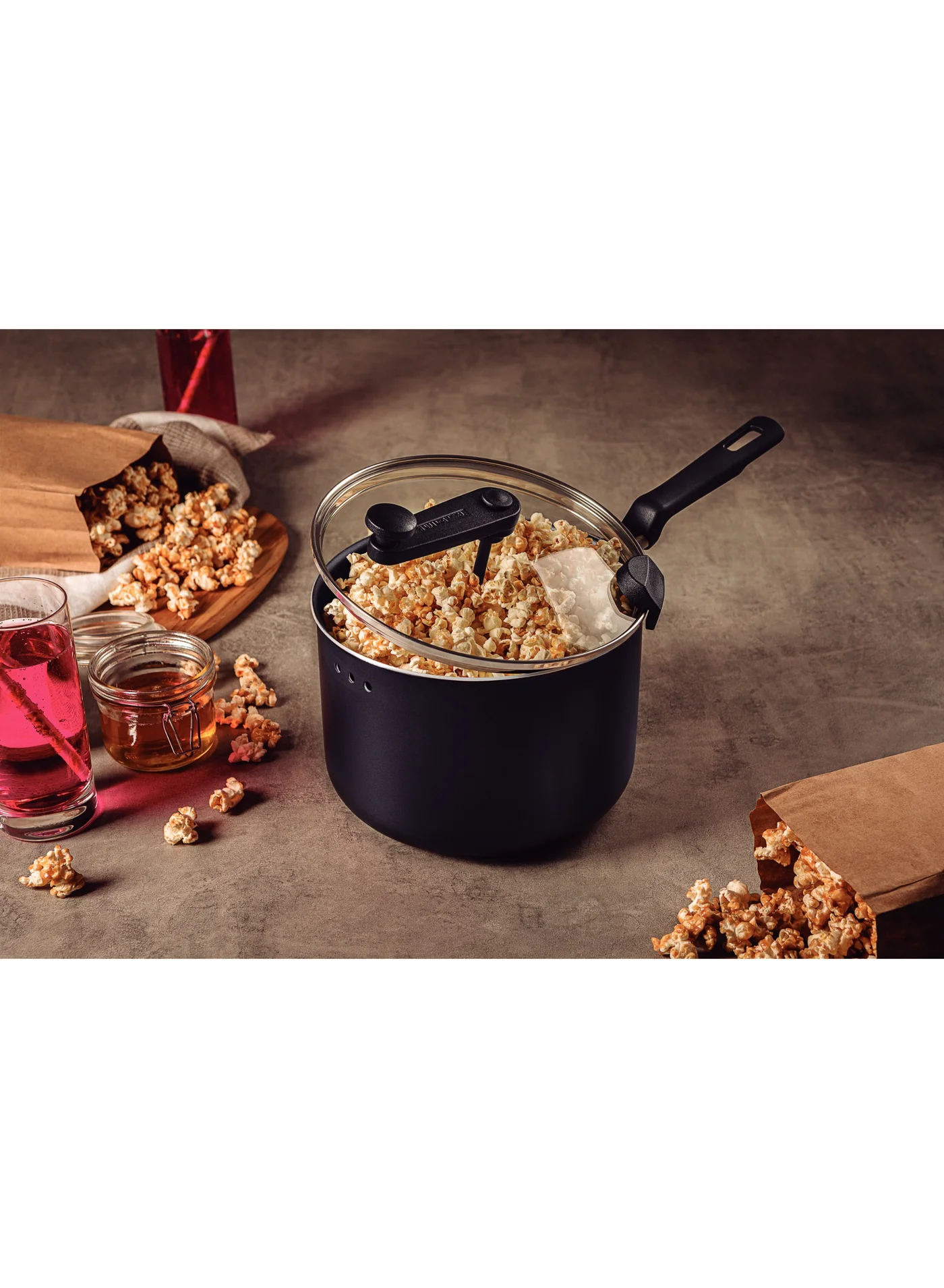 Tramontina Loreto Popcorn Maker Aluminum Nonstick Pot with Starflon Max Coating (Graphite, 20 cm, 3.5 L) wfleg