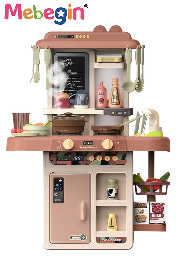 MEBEGIN Pretend Kitchen Play Set with Realistic Light Sound and Steam Simulation (42 Pieces) 6clag