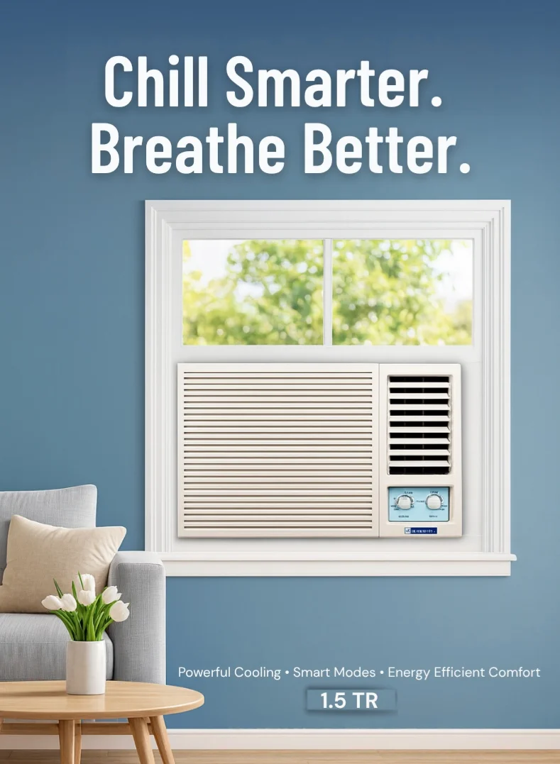Bluestar 1.5 Ton Window Air Conditioner with High Ambient Cooling and Anti-Corrosive Blue Fins (White, 1.5 Ton) uc63p