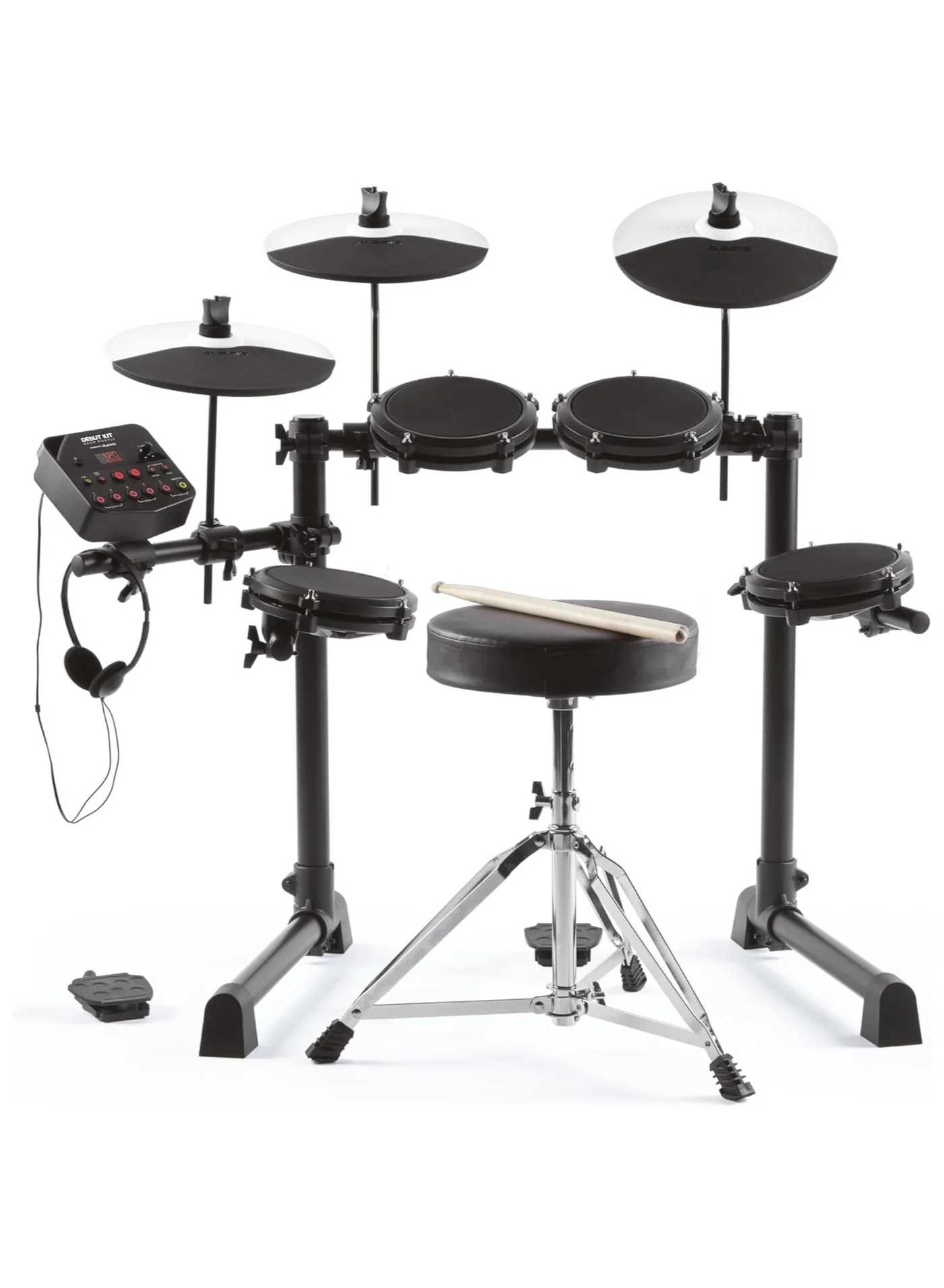 Electronic Drum Set for Kids with 4 Mesh Pads, 120 Sounds, 60 Lessons, Stool, Sticks and Headphones (Complete Starter Kit) 66g1g